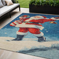 5 X 8 Blue Red White Green And Gold Santa Claus Washable Indoor Outdoor Area Rug