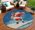 8 Blue Red White Green And Gold Round Santa Claus Washable Indoor Outdoor Area Rug