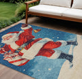 8 X 10 Blue Red White Green And Gold Santa Claus Washable Indoor Outdoor Area Rug