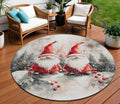 8 Ivory Red And Gray Round Gnome Washable Indoor Outdoor Area Rug