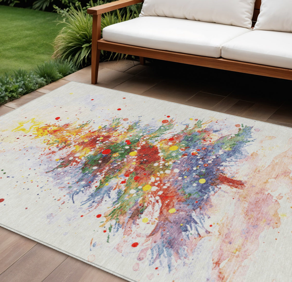10 X 14 Ivory Green Purple Yellow And Blush Christmas tree Washable Indoor Outdoor Area Rug