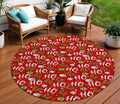 8 Red White And Green Round Ho Ho Ho Washable Indoor Outdoor Area Rug