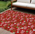 10 X 14 Red White And Green Ho Ho Ho Washable Indoor Outdoor Area Rug