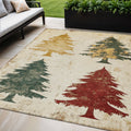 5 X 8 Ivory Gold And Burgundy Trees Washable Indoor Outdoor Area Rug