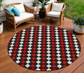 8 Black Red And White Round Argyle Washable Indoor Outdoor Area Rug