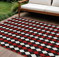 9 X 12 Black Red And White Argyle Washable Indoor Outdoor Area Rug