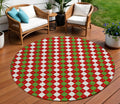 8 Red White And Green Round Argyle Washable Indoor Outdoor Area Rug