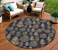 8 Black And Gold Round Trees Washable Indoor Outdoor Area Rug