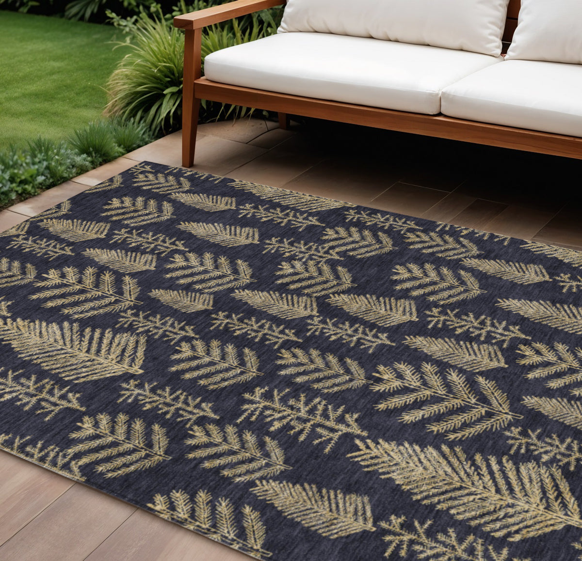 10 X 14 Black And Gold Trees Washable Indoor Outdoor Area Rug