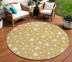 8 Gold And Ivory Round Snowflake Washable Indoor Outdoor Area Rug