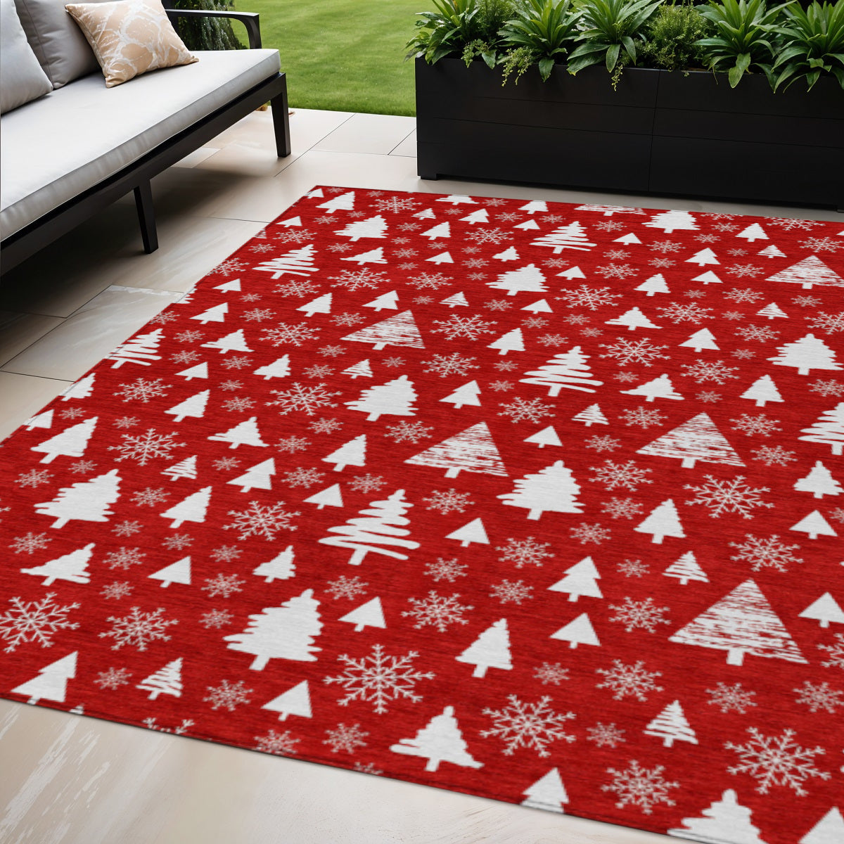 5 X 8 Red And Ivory Deer Washable Indoor Outdoor Area Rug
