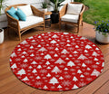 8 Red And Ivory Round Deer Washable Indoor Outdoor Area Rug