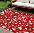 10 X 14 Red And Ivory Deer Washable Indoor Outdoor Area Rug