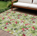 9 X 12 Artichoke Green Burgundy And Ivory Botanical Leaves Washable Indoor Outdoor Area Rug