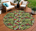 8 Black Green And Red Round Botanical Leaves Washable Indoor Outdoor Area Rug
