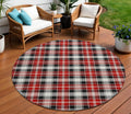 8 Black Red And White Round Plaid Washable Indoor Outdoor Area Rug