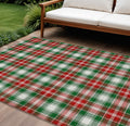 9 X 12 Emerald Red And White Plaid Washable Indoor Outdoor Area Rug