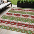 5 X 8 Green Ivory And Red Deer Washable Indoor Outdoor Area Rug