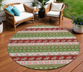 8 Green Ivory And Red Round Deer Washable Indoor Outdoor Area Rug