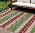 8 X 10 Green Ivory And Red Deer Washable Indoor Outdoor Area Rug