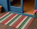 3 X 5 Red Green And Ivory Deer Washable Indoor Outdoor Area Rug