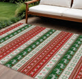 8 X 10 Red Green And Ivory Deer Washable Indoor Outdoor Area Rug