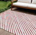 9 X 12 Red And White Striped Washable Indoor Outdoor Area Rug