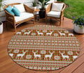 8 Fern Green Red And Ivory Round Deer Washable Indoor Outdoor Area Rug