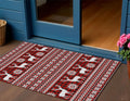 3 X 5 Red Black And Ivory Deer Washable Indoor Outdoor Area Rug