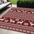 5 X 8 Red Black And Ivory Deer Washable Indoor Outdoor Area Rug
