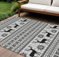 9 X 12 Silver Black And Ivory Deer Washable Indoor Outdoor Area Rug