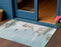 3 X 5 Sky Blue Sage Ivory And Khaki Deer Washable Indoor Outdoor Area Rug