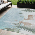 5 X 8 Sky Blue Sage Ivory And Khaki Deer Washable Indoor Outdoor Area Rug