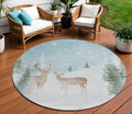 8 Sky Blue Sage Ivory And Khaki Round Deer Washable Indoor Outdoor Area Rug