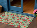 3 X 5 Artichoke Green Red Black Pink And Brown Floral Washable Indoor Outdoor Area Rug