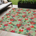 5 X 8 Artichoke Green Red Black Pink And Brown Floral Washable Indoor Outdoor Area Rug