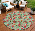 8 Artichoke Green Red Black Pink And Brown Round Floral Washable Indoor Outdoor Area Rug