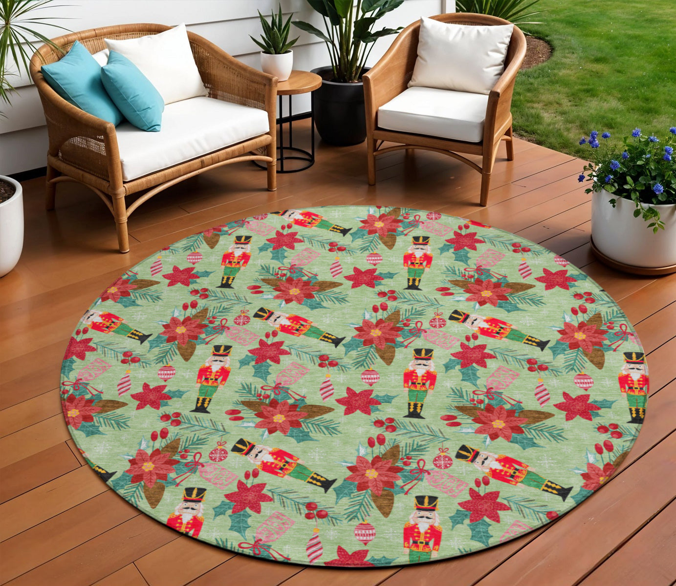 8 Artichoke Green Red Black Pink And Brown Round Floral Washable Indoor Outdoor Area Rug
