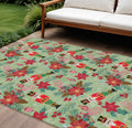8 X 10 Artichoke Green Red Black Pink And Brown Floral Washable Indoor Outdoor Area Rug