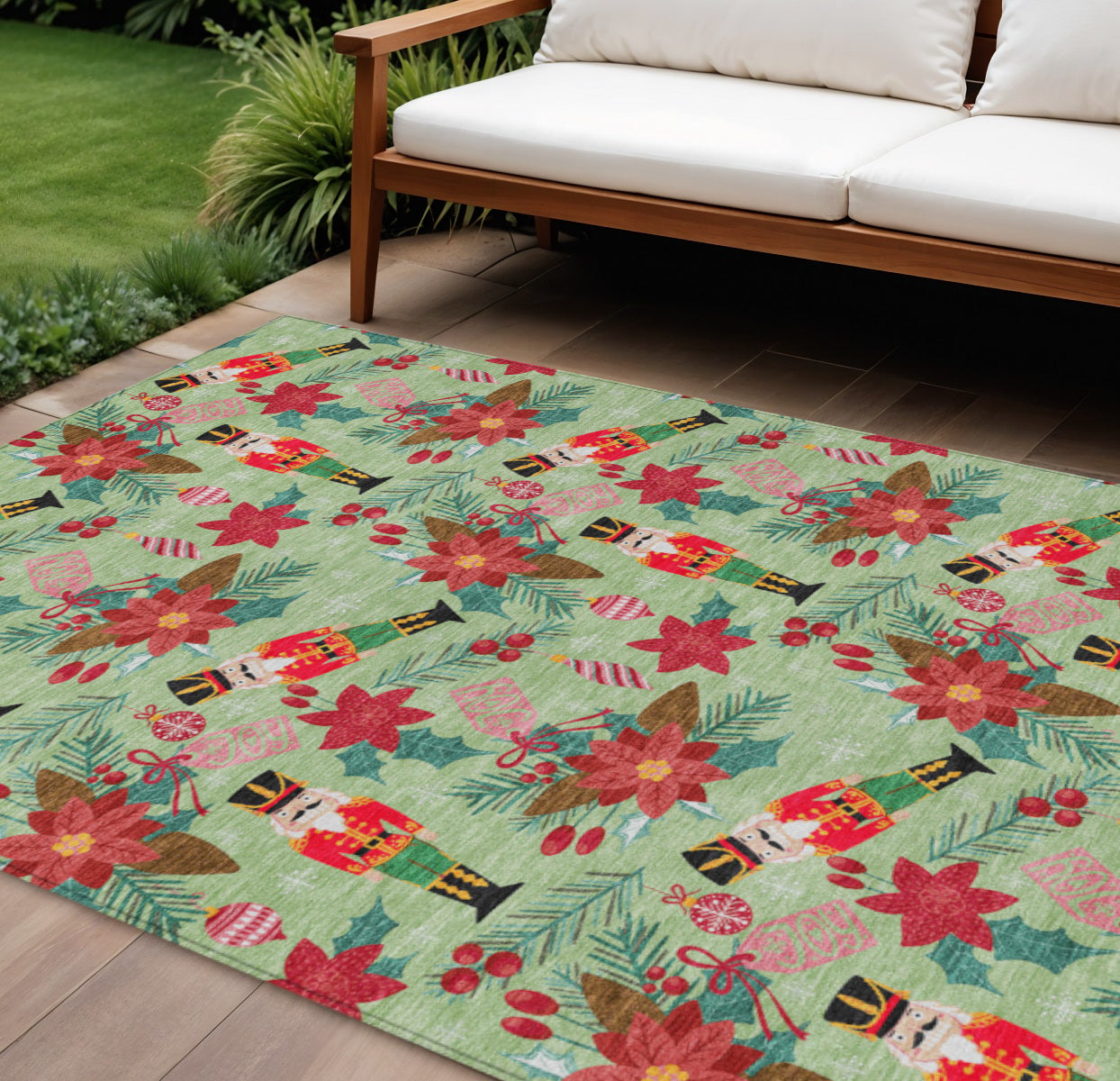 10 X 14 Artichoke Green Red Black Pink And Brown Floral Washable Indoor Outdoor Area Rug