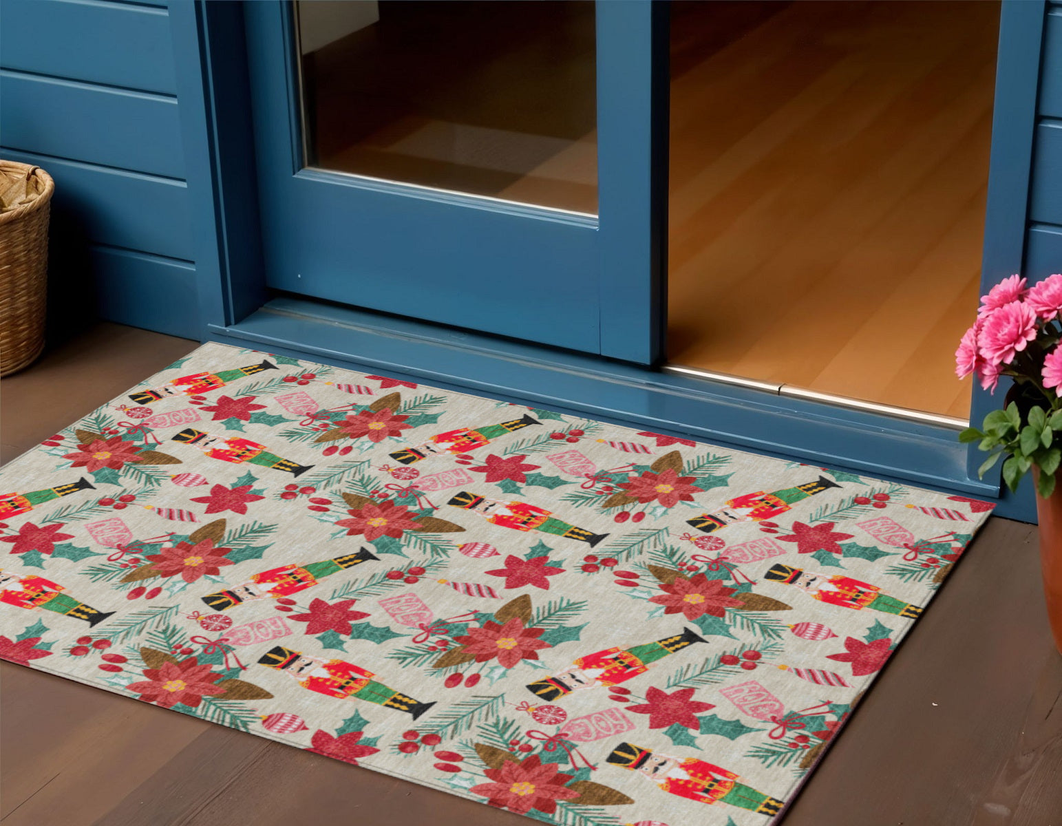 3 X 5 Beige Red Black Pink And Brown Floral Washable Indoor Outdoor Area Rug