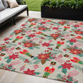 5 X 8 Beige Red Black Pink And Brown Floral Washable Indoor Outdoor Area Rug