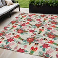 5 X 8 Ivory Red Black Pink And Brown Floral Washable Indoor Outdoor Area Rug