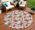8 Ivory Red Black Pink And Brown Round Floral Washable Indoor Outdoor Area Rug