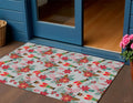 3 X 5 Silver Red Black Pink And Brown Floral Washable Indoor Outdoor Area Rug