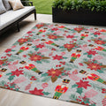 5 X 8 Silver Red Black Pink And Brown Floral Washable Indoor Outdoor Area Rug