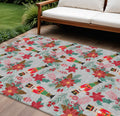 8 X 10 Silver Red Black Pink And Brown Floral Washable Indoor Outdoor Area Rug