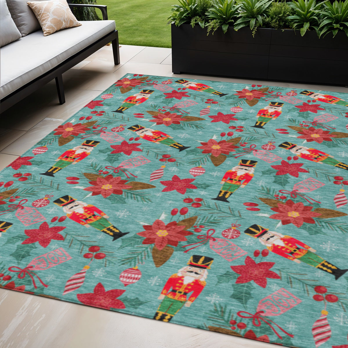 5 X 8 Teal Blue Red Black Pink And Brown Floral Washable Indoor Outdoor Area Rug