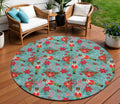 8 Teal Blue Red Black Pink And Brown Round Floral Washable Indoor Outdoor Area Rug