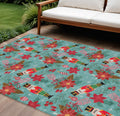 10 X 14 Teal Blue Red Black Pink And Brown Floral Washable Indoor Outdoor Area Rug